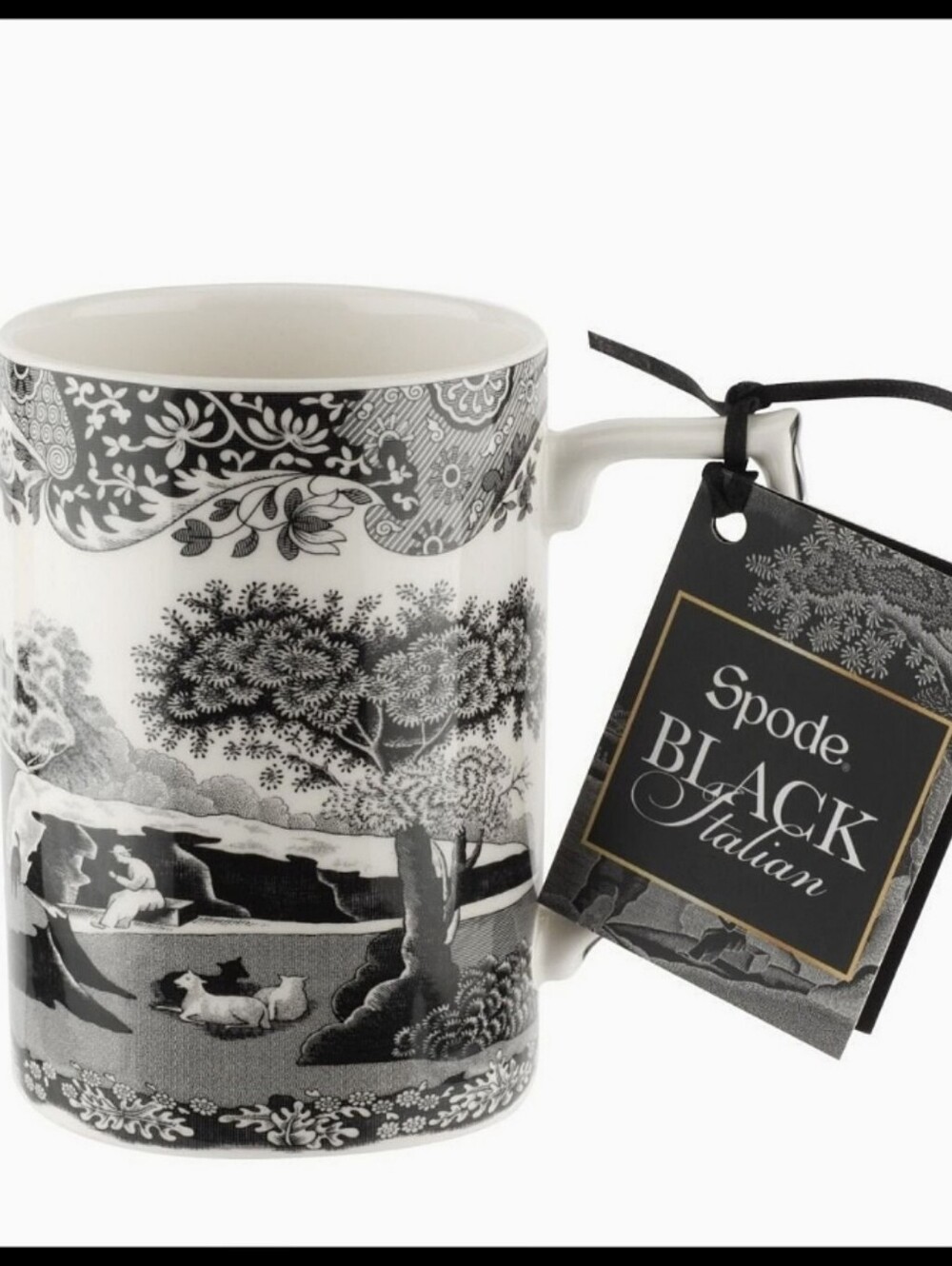 Spode Black Italian Mug Set Of 2 Pastoral Scene 250th Anniversary Black White